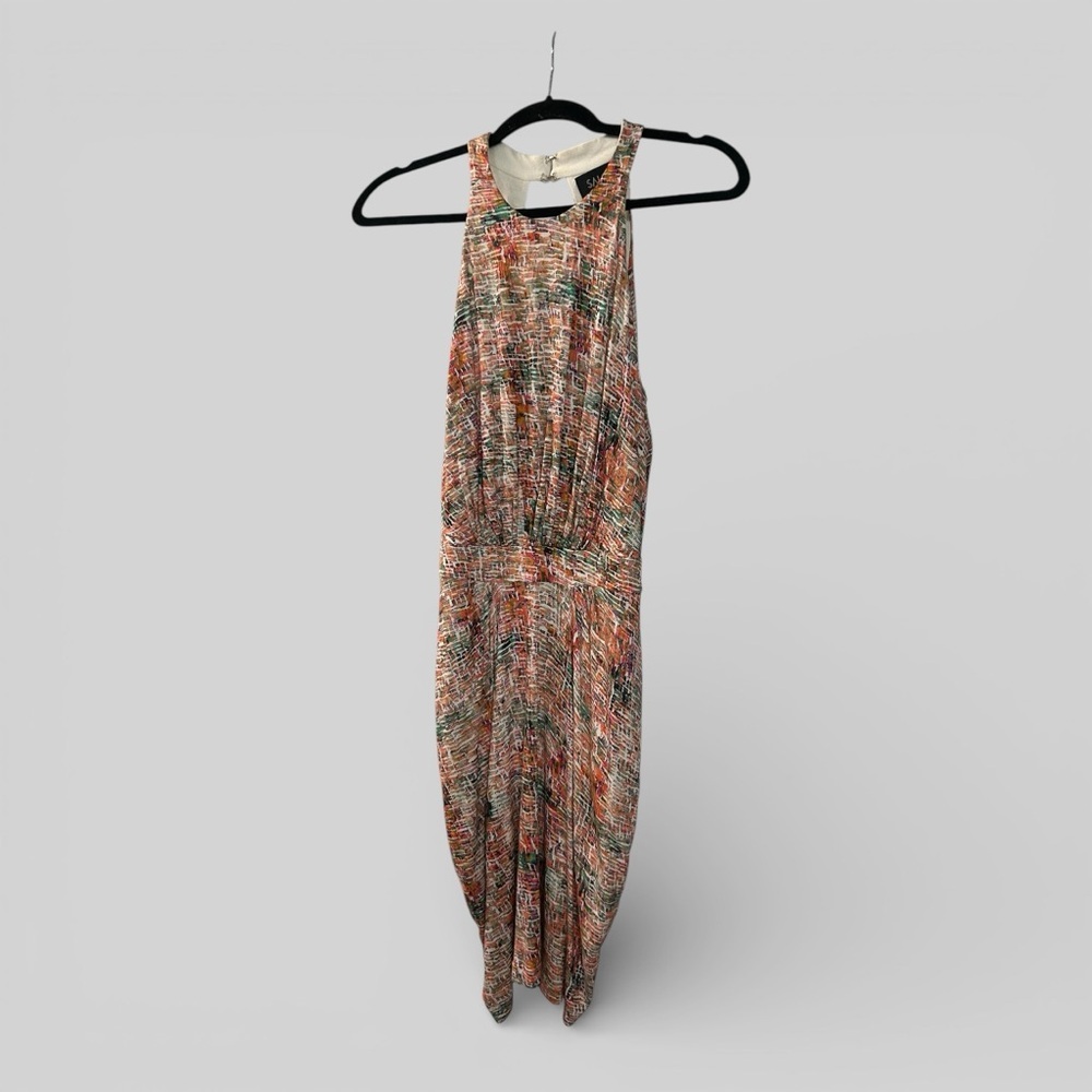 Saloni colorful romantic silk sheath dress cutout draped size US 2 UK 6 chic
